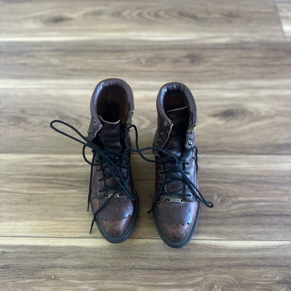 Double H womens Brown Leather Lace-Up Boots size 5W